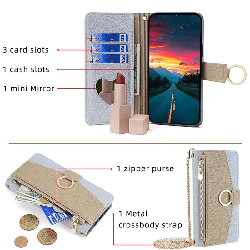 For Huawei nova 12 5G Case with Makeup Mirror PU Leather Zipper Pocket Phone Cover
