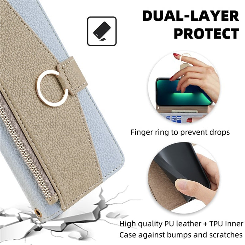For Huawei nova 12 5G Case with Makeup Mirror PU Leather Zipper Pocket Phone Cover
