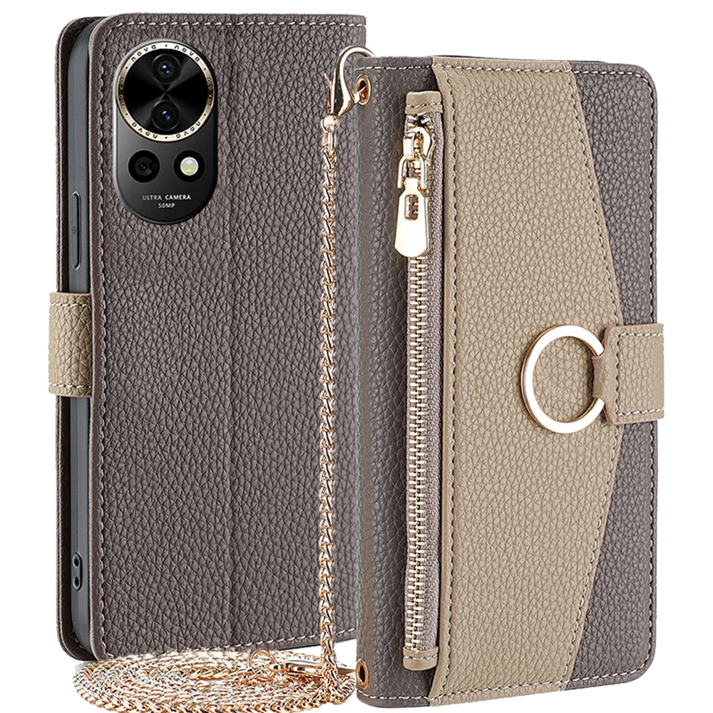 For Huawei nova 12 5G Case with Makeup Mirror PU Leather Zipper Pocket Phone Cover