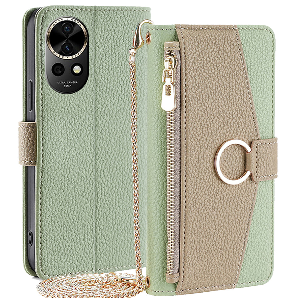 For Huawei nova 12 5G Case with Makeup Mirror PU Leather Zipper Pocket Phone Cover