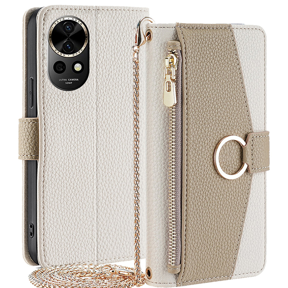 For Huawei nova 12 5G Case with Makeup Mirror PU Leather Zipper Pocket Phone Cover