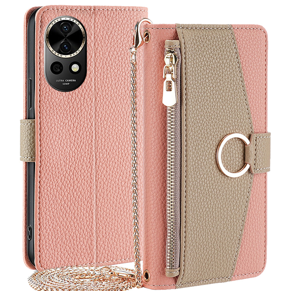 For Huawei nova 12 5G Case with Makeup Mirror PU Leather Zipper Pocket Phone Cover
