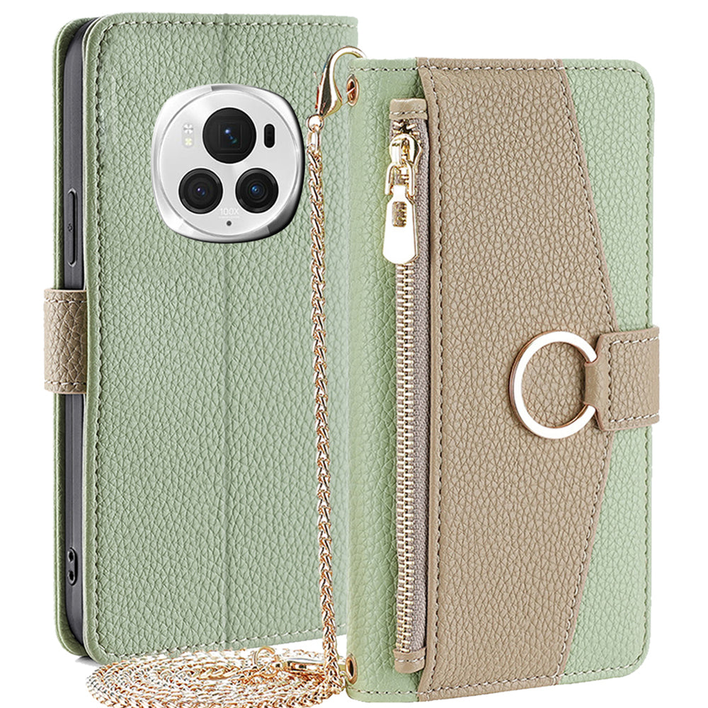 For Honor Magic6 Pro 5G Wallet Case Makeup Mirror PU Leather Phone Cover with Crossbody Strap