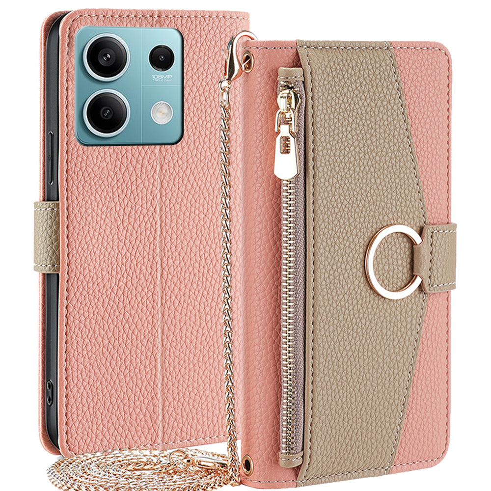 For Xiaomi Redmi Note 13 4G Case PU Leather Zipper Wallet Phone Cover with Makeup Mirror