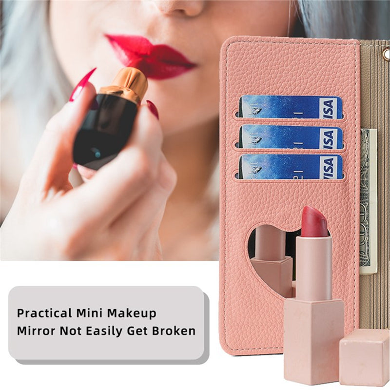For Xiaomi Redmi Note 13 4G Case PU Leather Zipper Wallet Phone Cover with Makeup Mirror