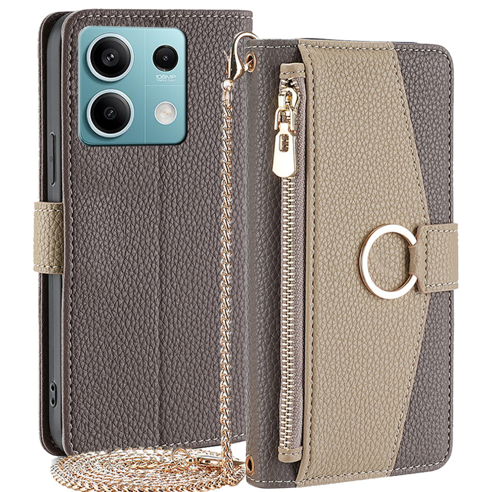 For Xiaomi Redmi Note 13 4G Case PU Leather Zipper Wallet Phone Cover with Makeup Mirror