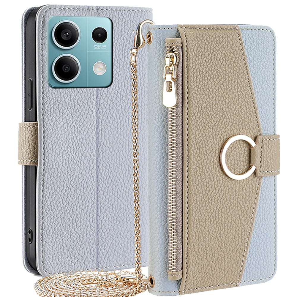 For Xiaomi Redmi Note 13 4G Case PU Leather Zipper Wallet Phone Cover with Makeup Mirror