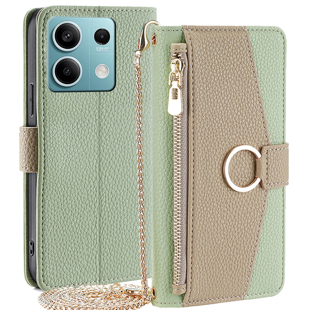 For Xiaomi Redmi Note 13 4G Case PU Leather Zipper Wallet Phone Cover with Makeup Mirror