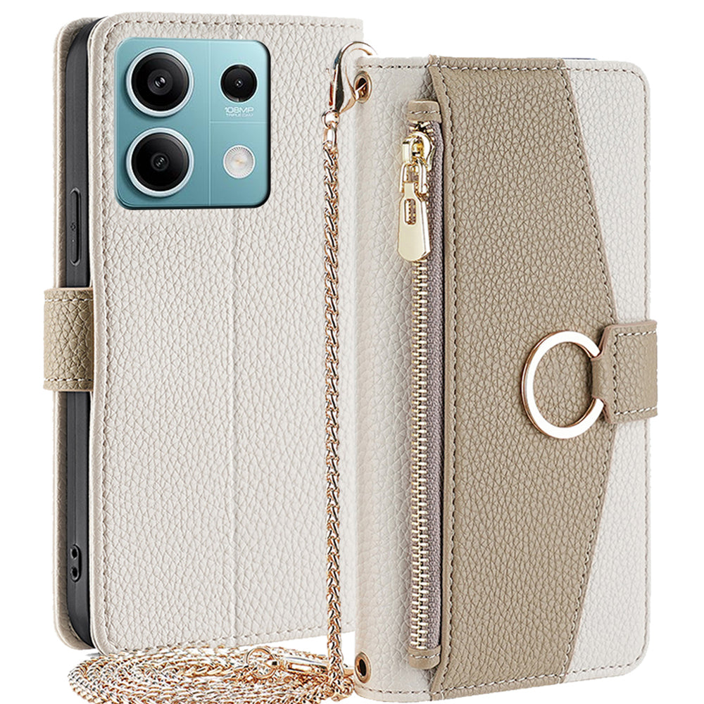 For Xiaomi Redmi Note 13 4G Case PU Leather Zipper Wallet Phone Cover with Makeup Mirror
