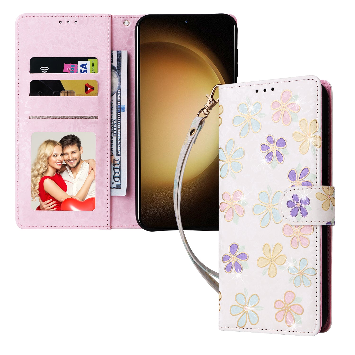 For Samsung Galaxy S24+ Case RFID Blocking Lacquered Floral Leather Phone Cover