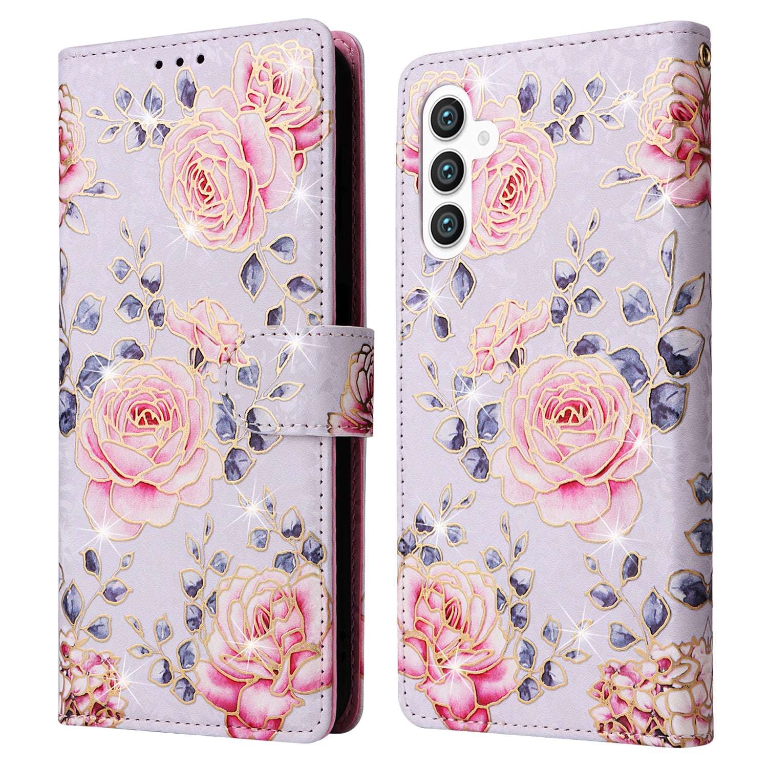 For Samsung Galaxy S24+ Case RFID Blocking Lacquered Floral Leather Phone Cover