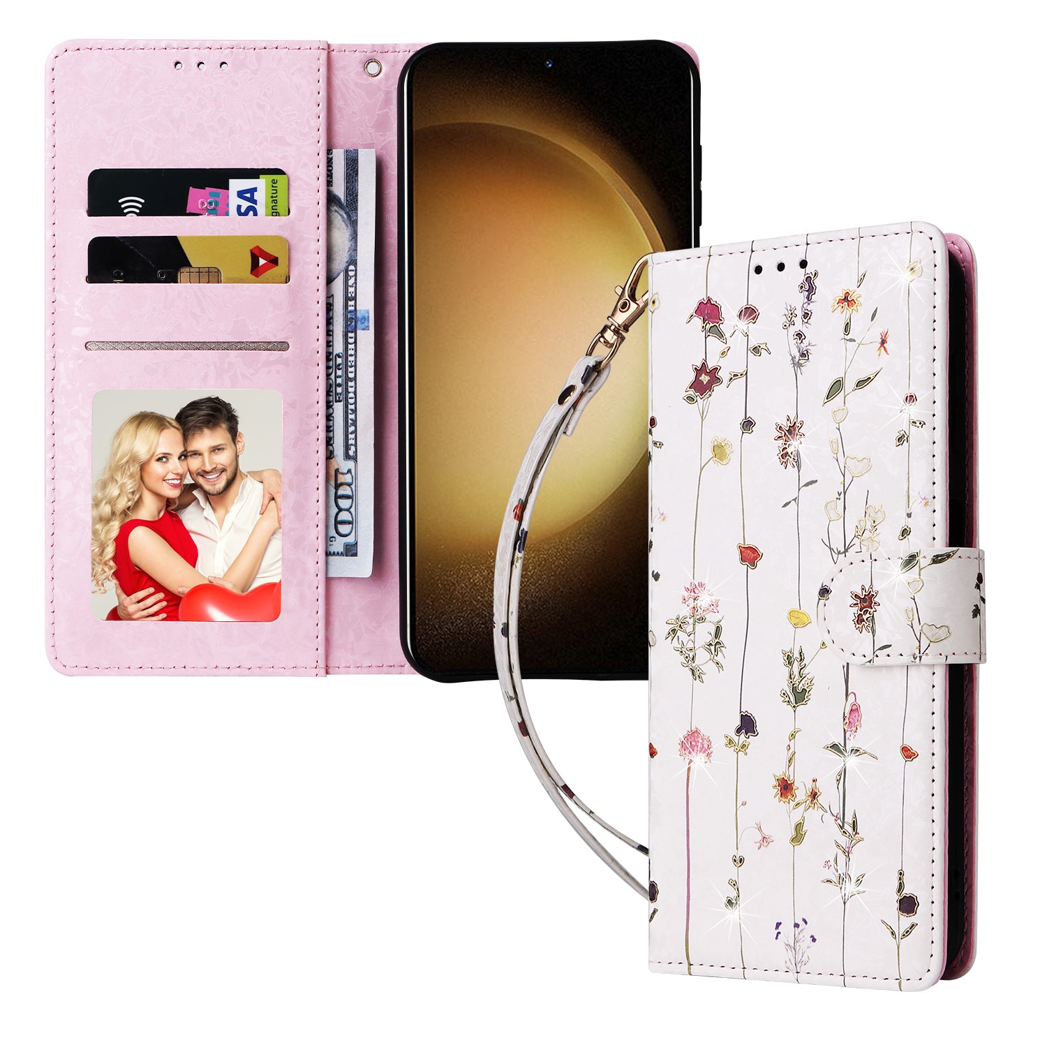 For Samsung Galaxy S24 Case Wallet RFID Blocking Leather Floral Phone Cover