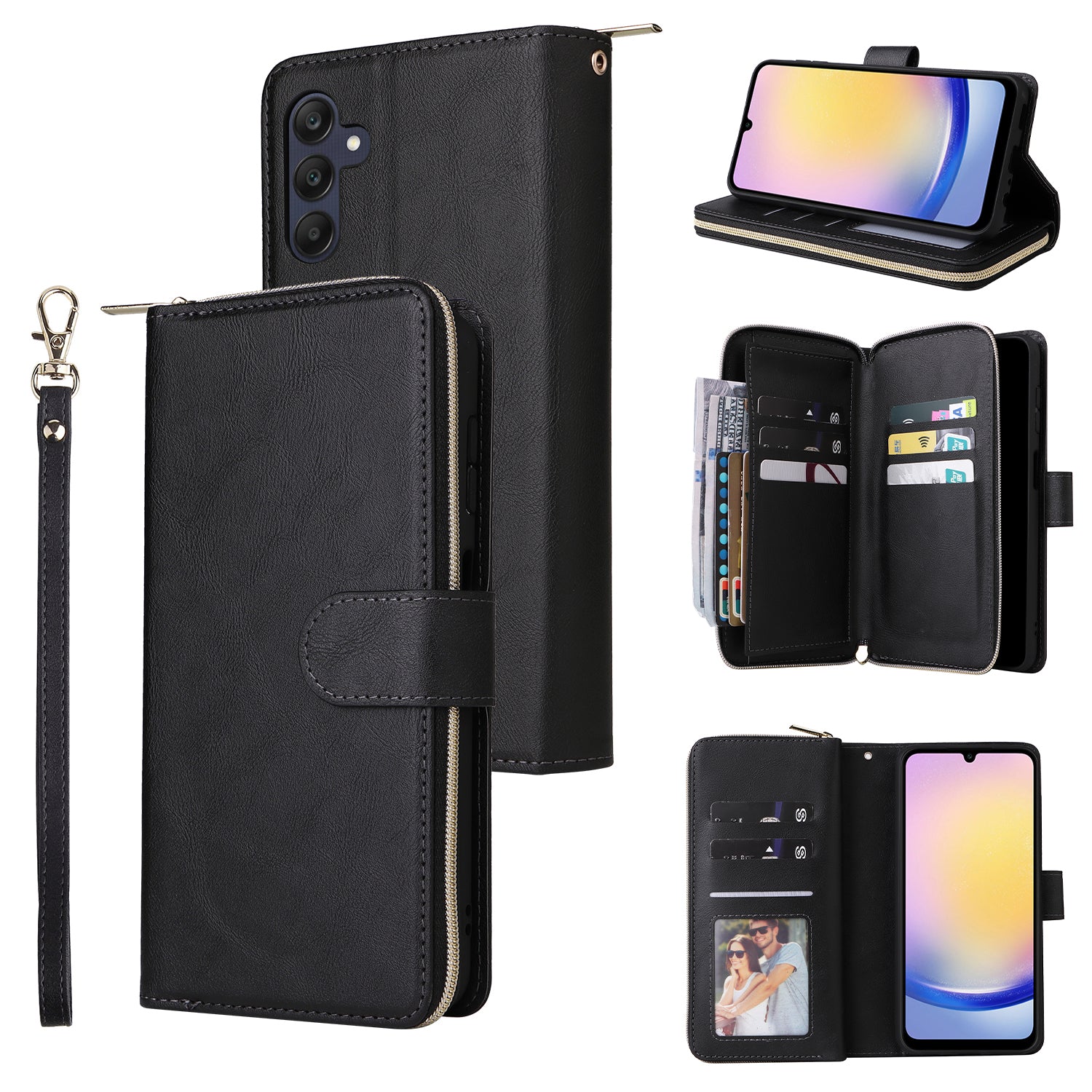 For Samsung Galaxy A25 5G (Global) (161.0 x 76.5 x 8.3mm) Case Card Slots Zipper Wallet Leather Phone Cover