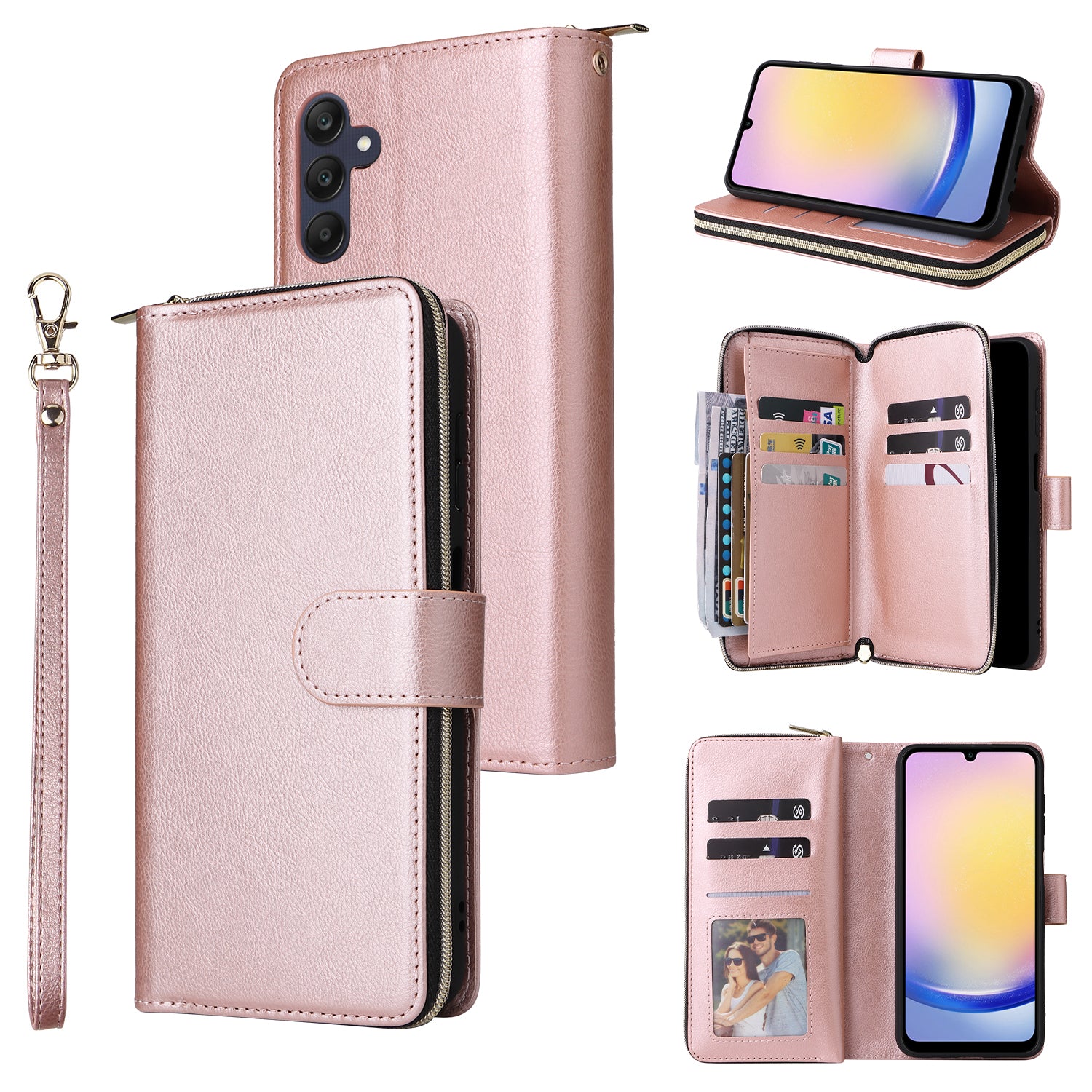 For Samsung Galaxy A25 5G (Global) (161.0 x 76.5 x 8.3mm) Case Card Slots Zipper Wallet Leather Phone Cover