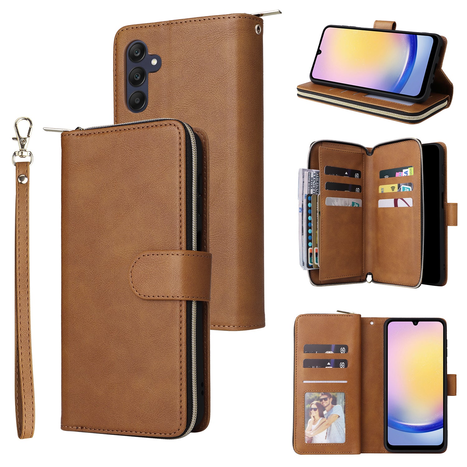 For Samsung Galaxy A25 5G (Global) (161.0 x 76.5 x 8.3mm) Case Card Slots Zipper Wallet Leather Phone Cover