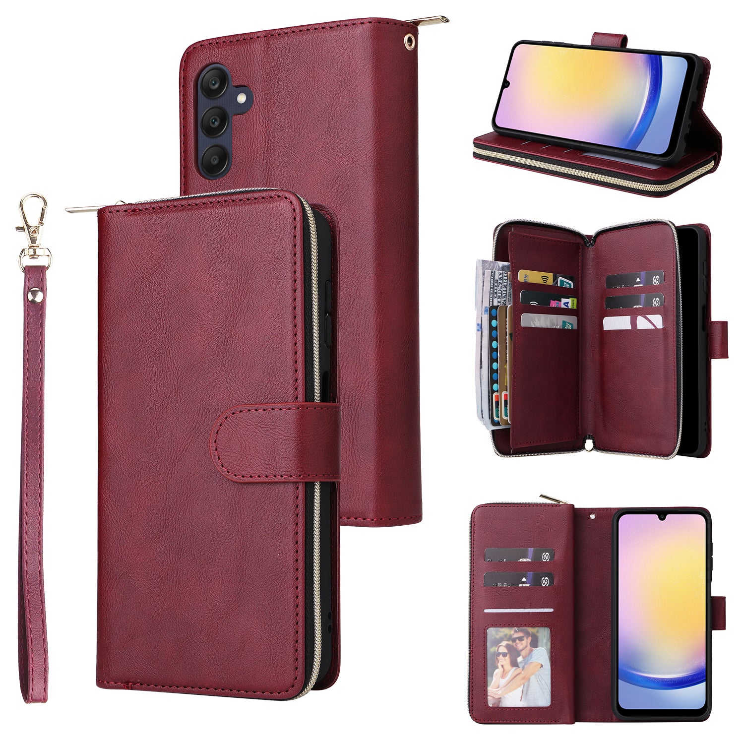 For Samsung Galaxy A25 5G (Global) (161.0 x 76.5 x 8.3mm) Case Card Slots Zipper Wallet Leather Phone Cover