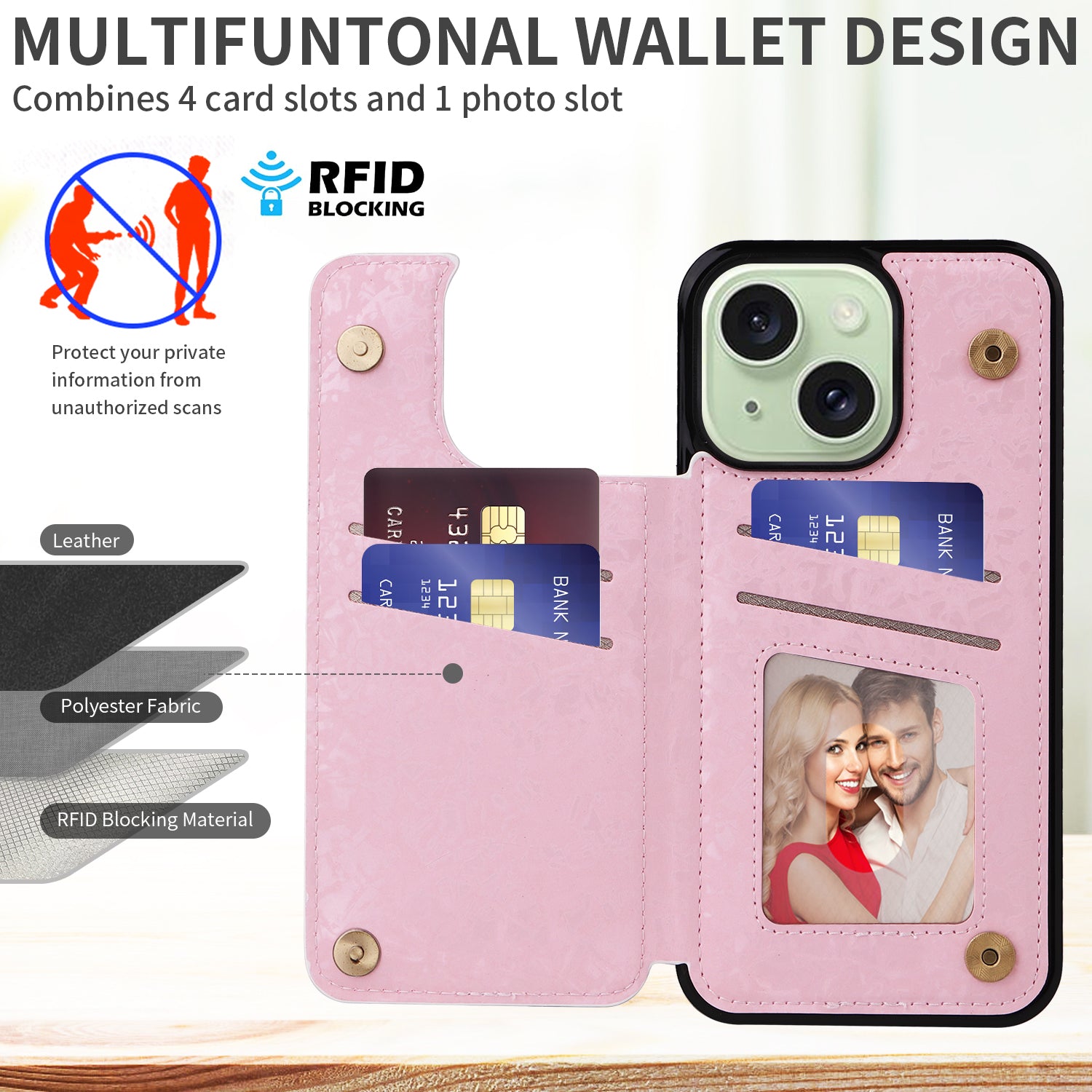 For iPhone 15 Plus Case Kickstand Flower Printed Shockproof Phone Case with Card Slot