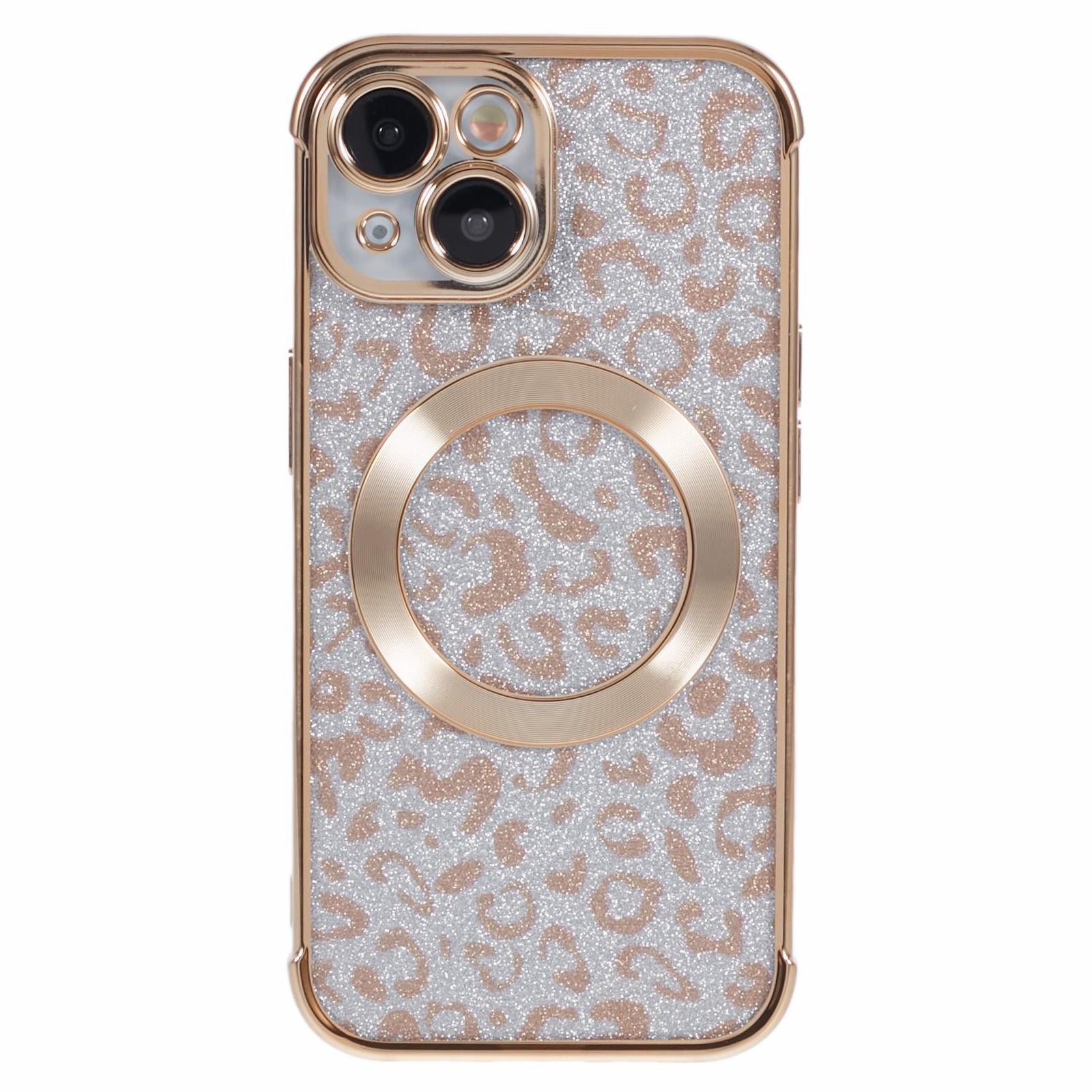 HRF Series for iPhone 13 Magnetic Case Leopard Phone TPU Cover Electroplating Edge