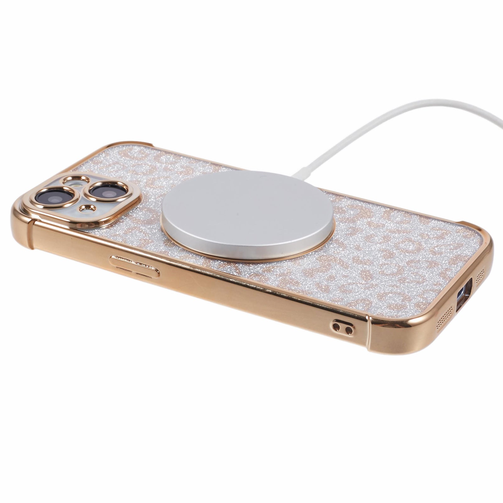 HRF Series for iPhone 13 Magnetic Case Leopard Phone TPU Cover Electroplating Edge