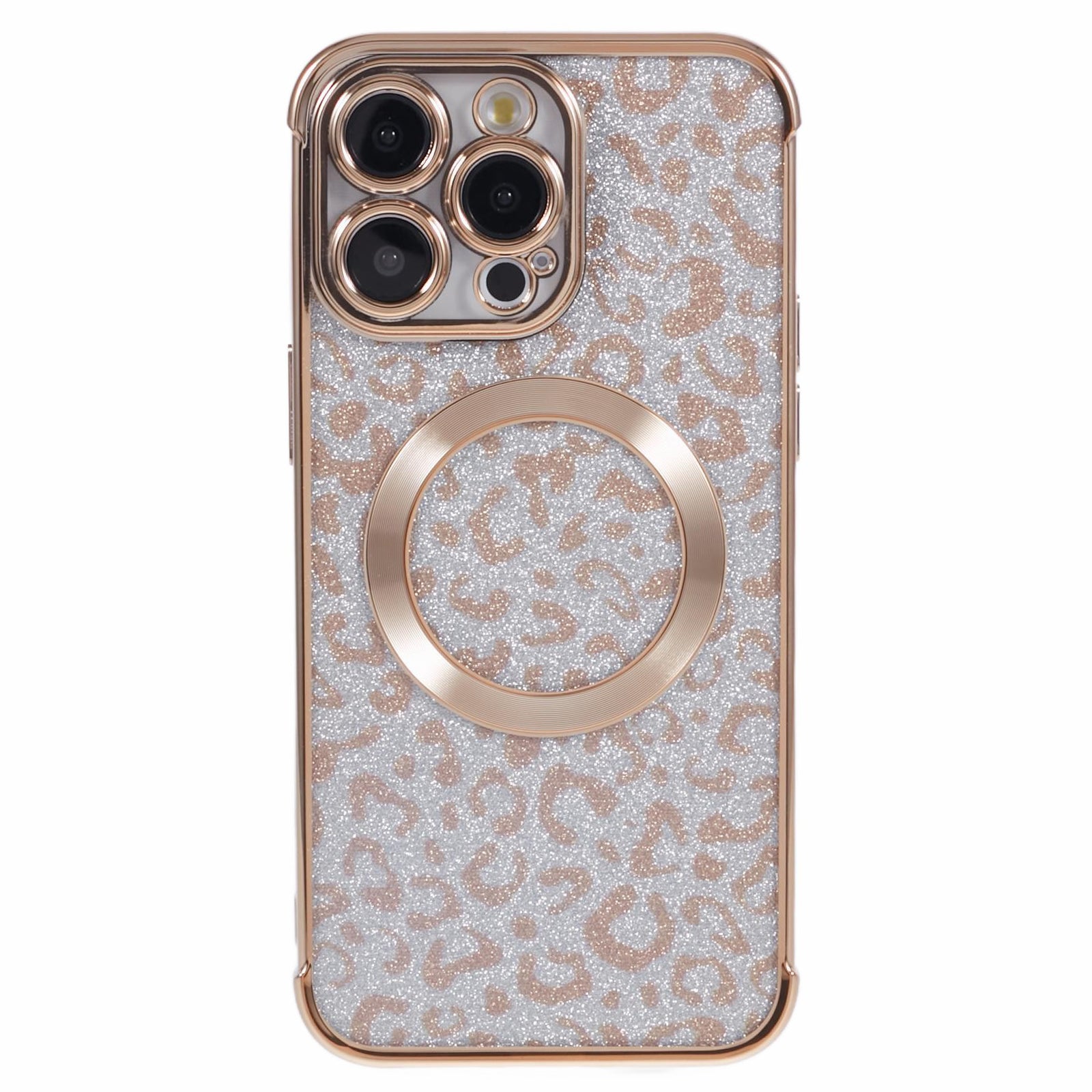 HRF Series for iPhone 13 Pro TPU Case Glitter Leopard Electroplating Magnetic Phone Cover