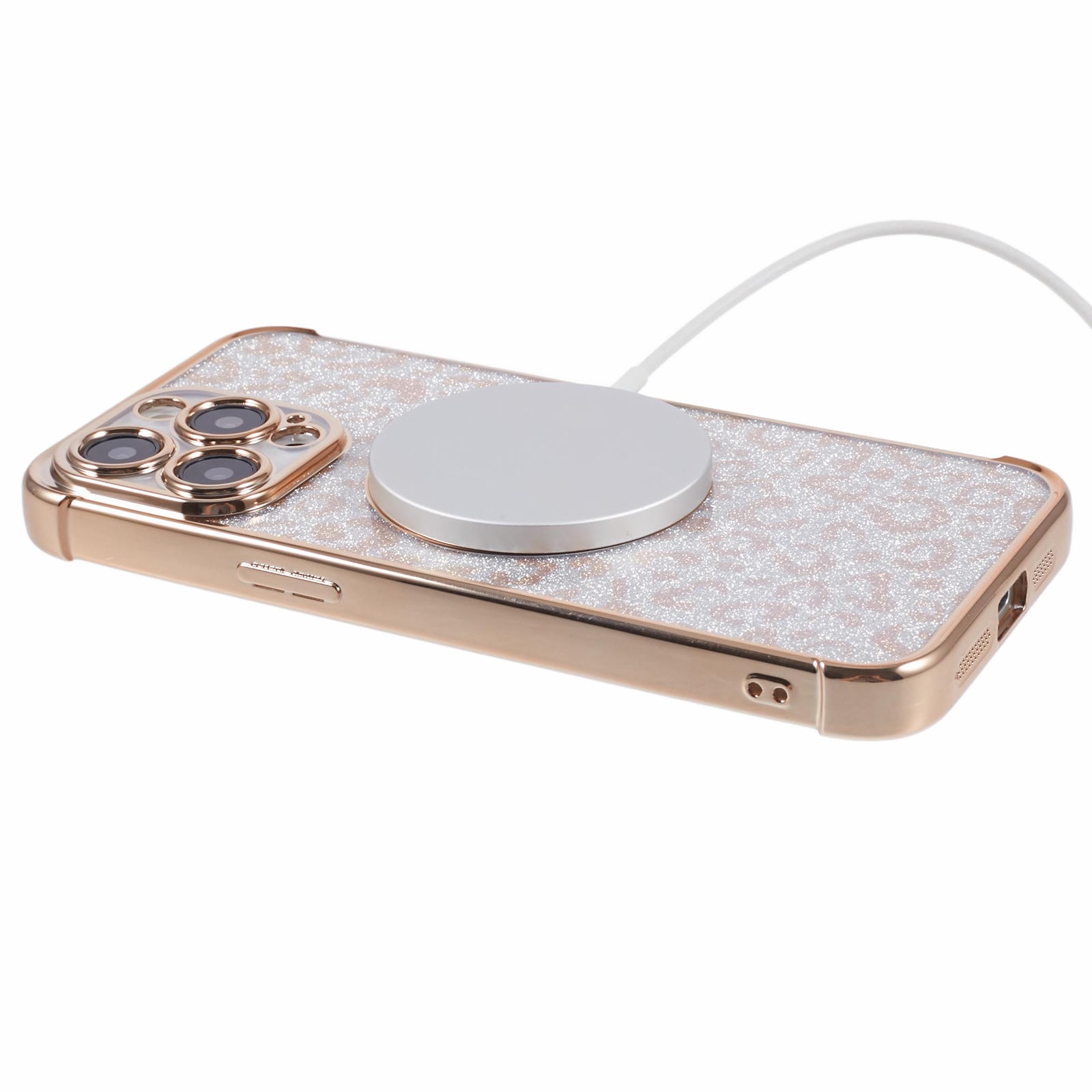 HRF Series for iPhone 13 Pro TPU Case Glitter Leopard Electroplating Magnetic Phone Cover