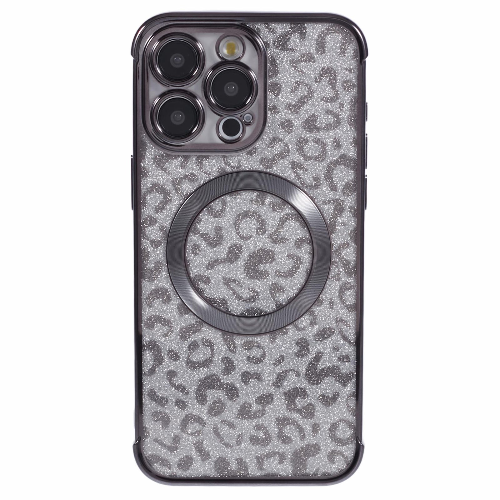 HRF Series for iPhone 13 Pro Max Case Electroplating TPU Magnetic Phone Cover Leopard Pattern