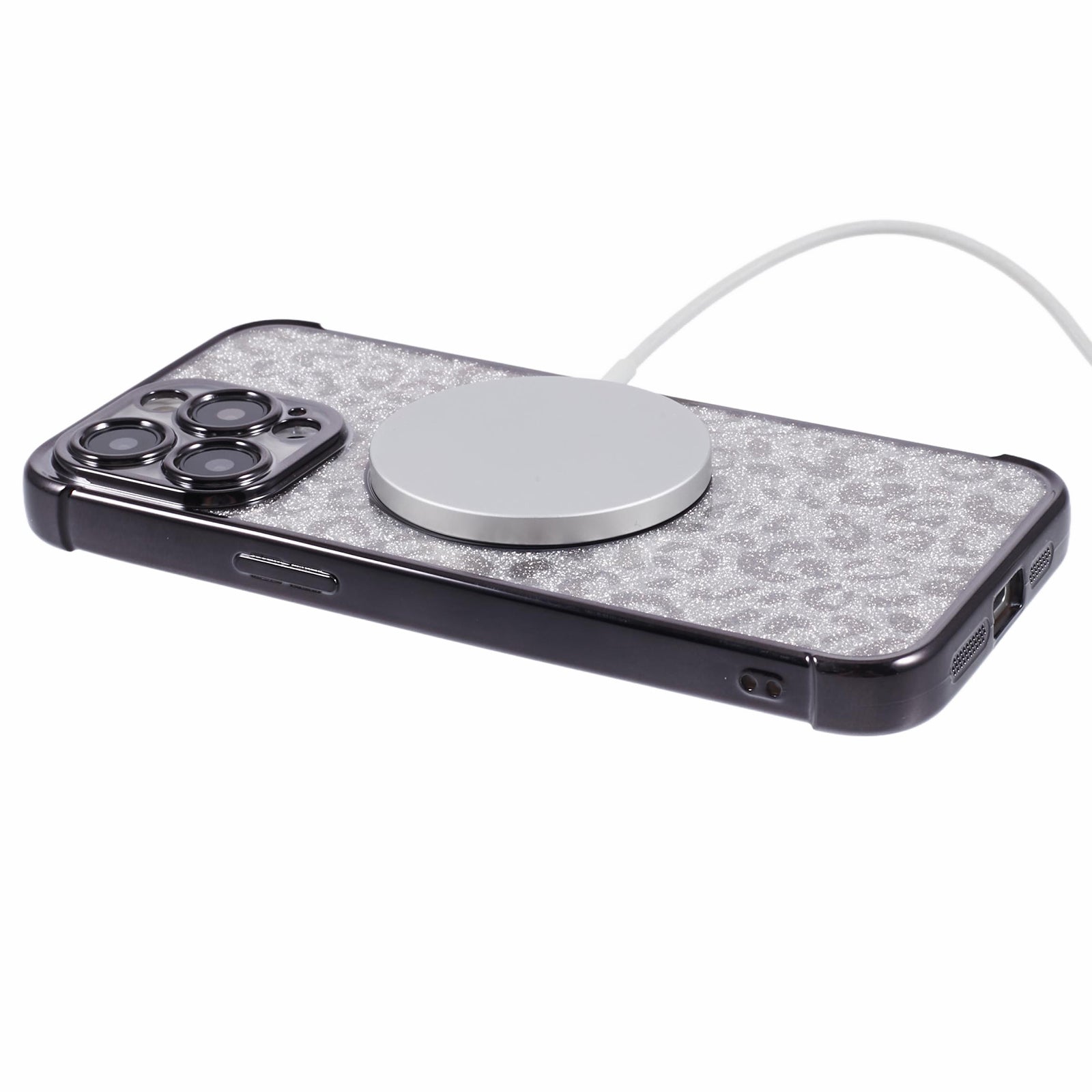 HRF Series for iPhone 13 Pro Max Case Electroplating TPU Magnetic Phone Cover Leopard Pattern