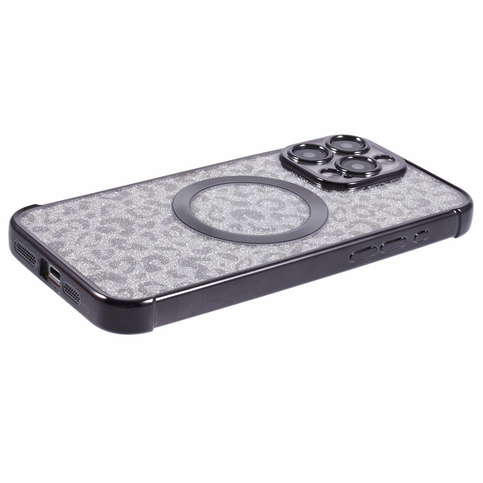 HRF Series for iPhone 13 Pro Max Case Electroplating TPU Magnetic Phone Cover Leopard Pattern
