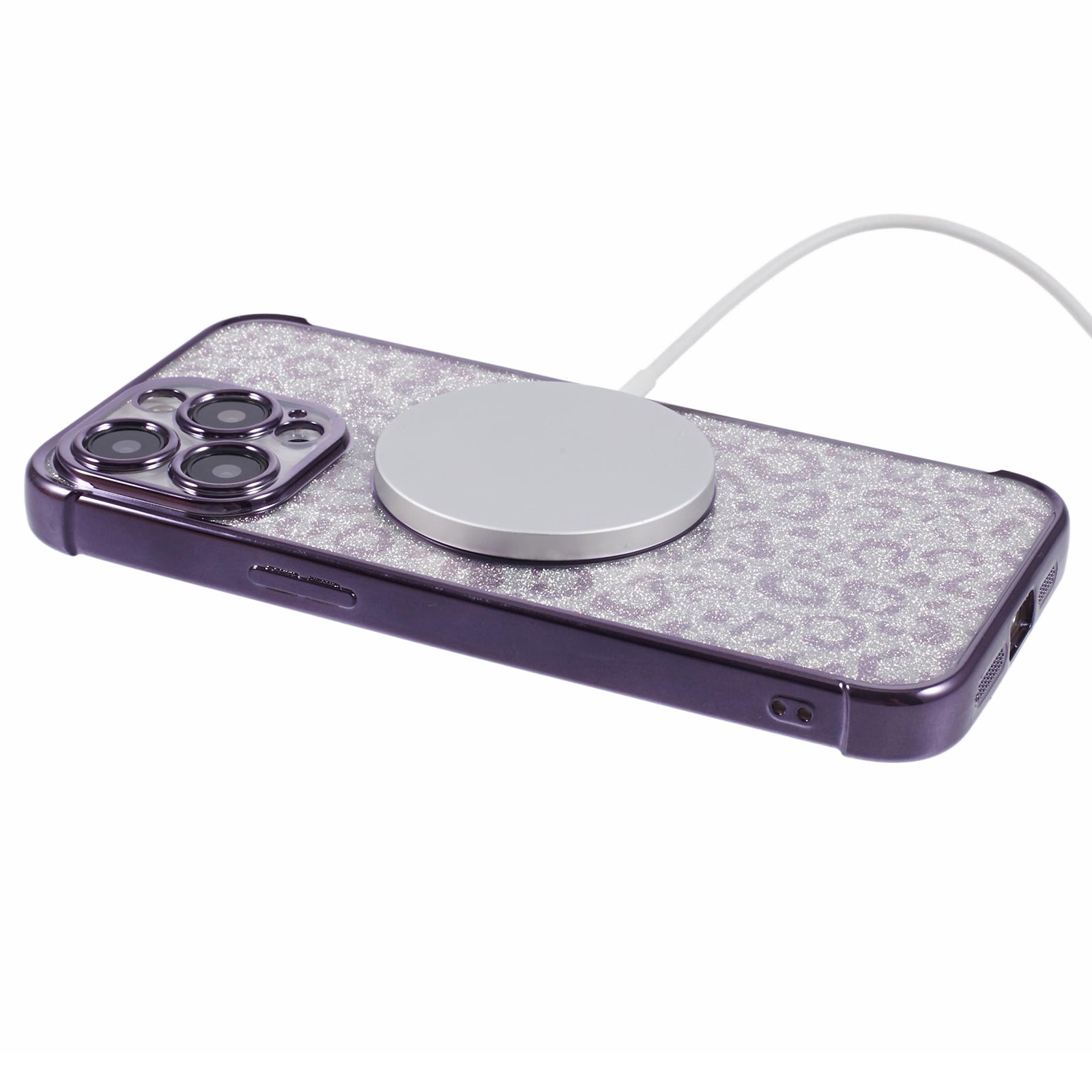 HRF Series for iPhone 14 Pro TPU Case Compatible with MagSafe Electroplating Leopard Phone Cover
