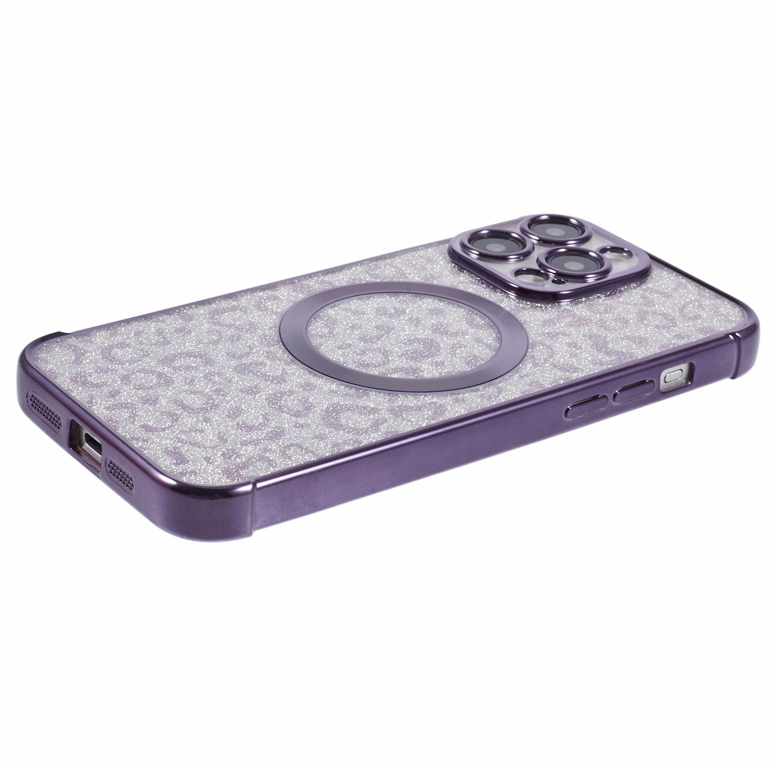 HRF Series for iPhone 14 Pro TPU Case Compatible with MagSafe Electroplating Leopard Phone Cover