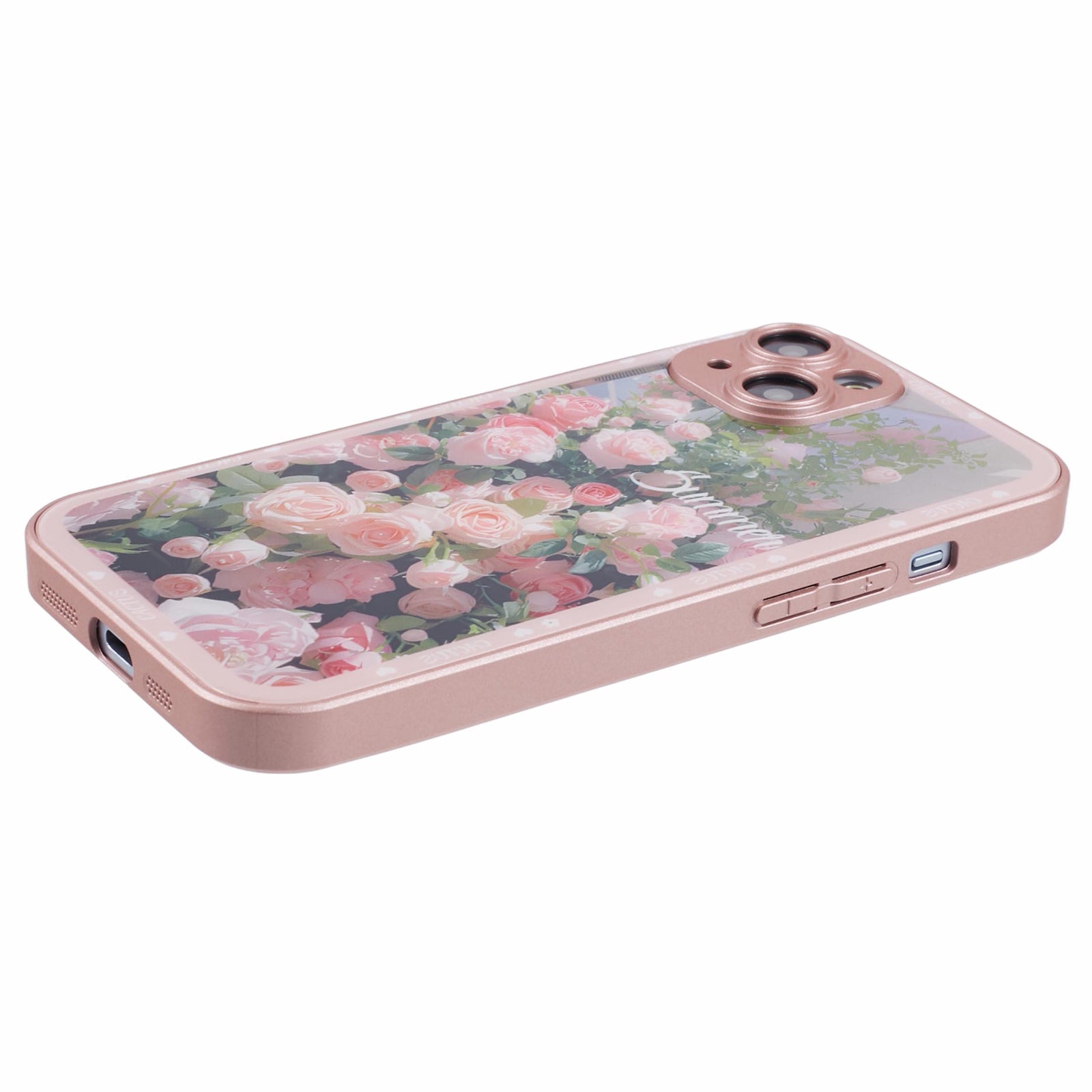 KYW Series for iPhone 15 Case Tempered Glass+PC Back Floral Pattern Phone Cover
