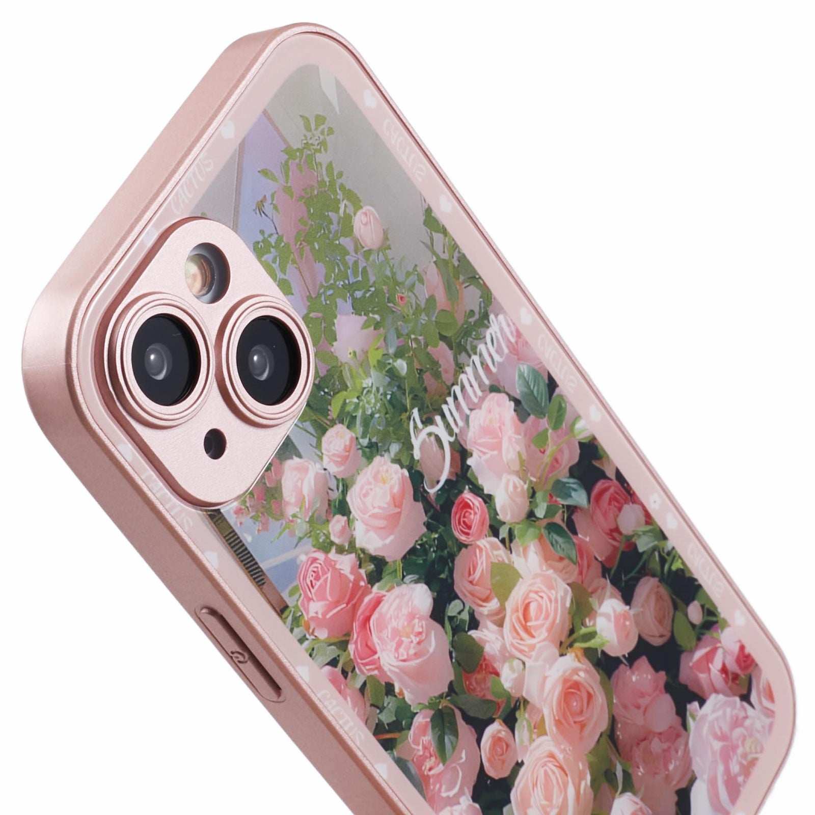 KYW Series for iPhone 15 Case Tempered Glass+PC Back Floral Pattern Phone Cover