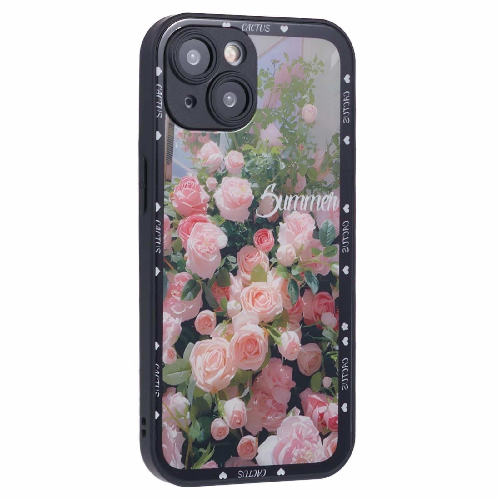 KYW Series for iPhone 15 Case Tempered Glass+PC Back Floral Pattern Phone Cover