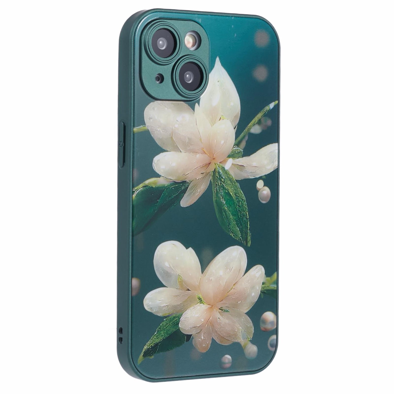 KYW Series for iPhone 15 Case Tempered Glass+PC Back Floral Pattern Phone Cover