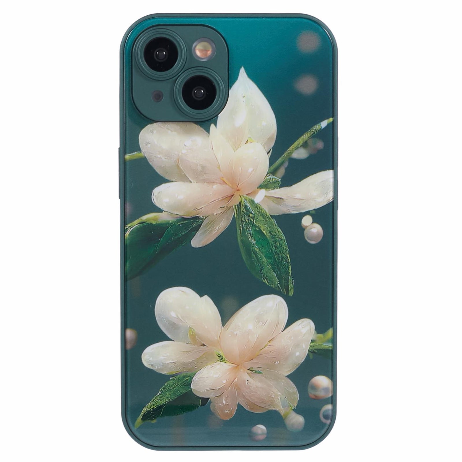 KYW Series for iPhone 14 Floral Pattern Case TPU Frame Tempered Glass+PC Back Protective Cover