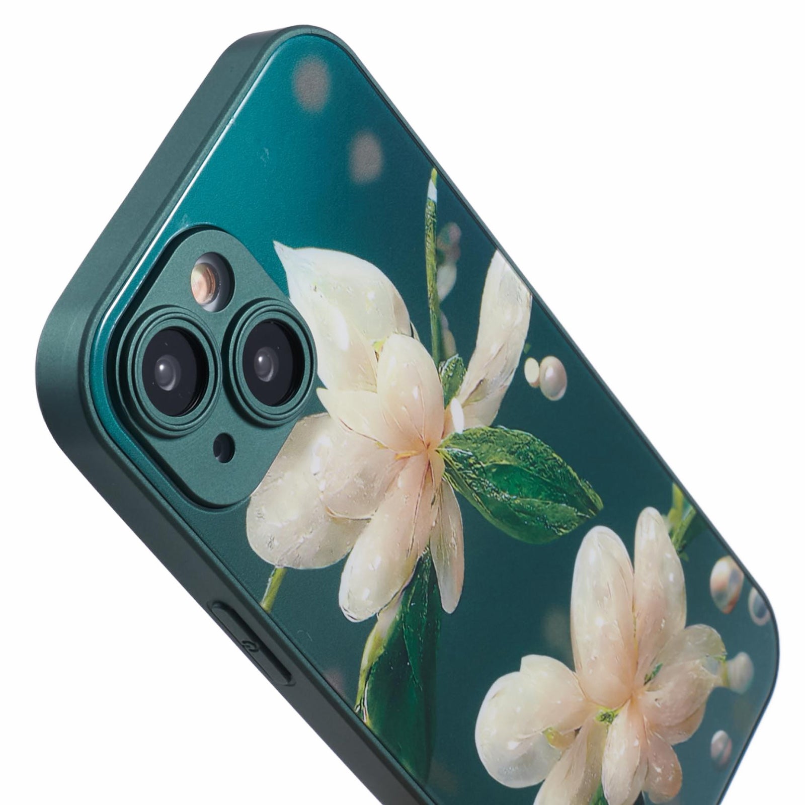 KYW Series for iPhone 14 Floral Pattern Case TPU Frame Tempered Glass+PC Back Protective Cover