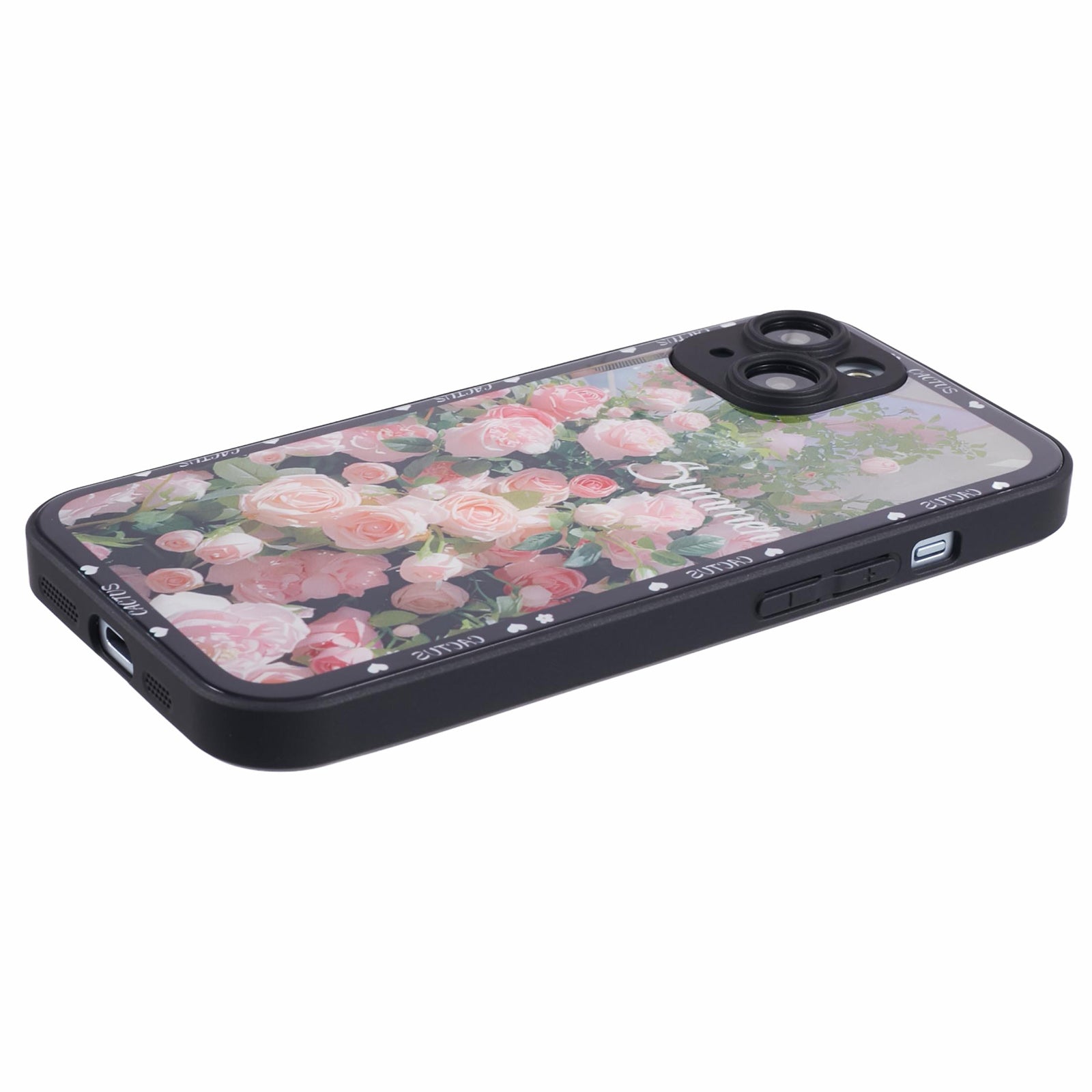 KYW Series for iPhone 13 Case Tempered Glass+PC+TPU Shockproof Phone Cover Floral Flower Pattern