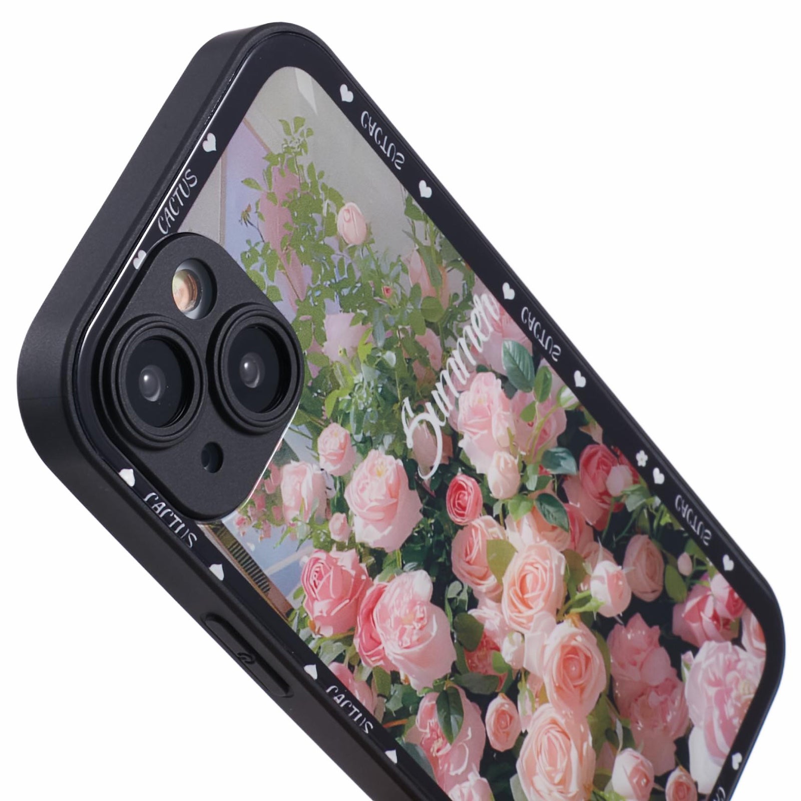 KYW Series for iPhone 13 Case Tempered Glass+PC+TPU Shockproof Phone Cover Floral Flower Pattern