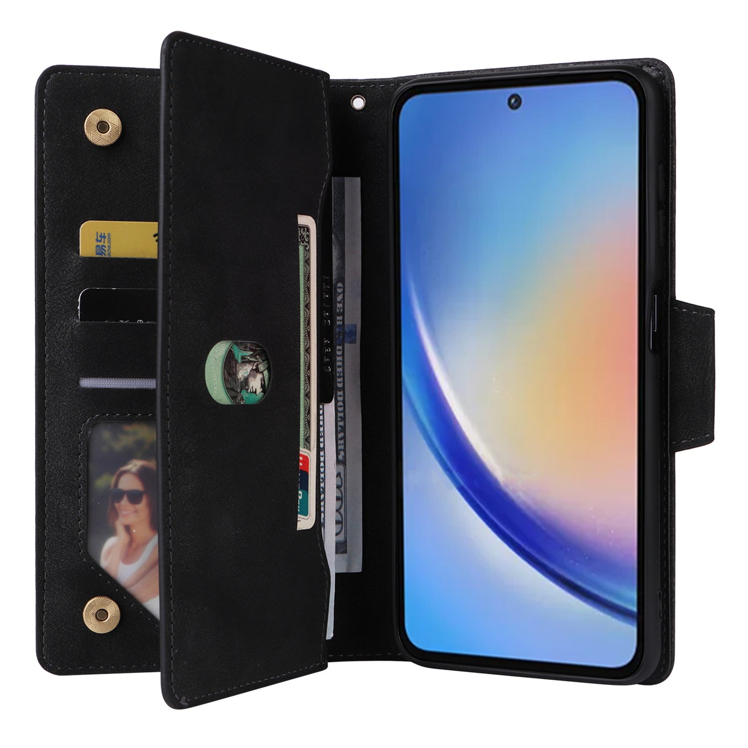 For Samsung Galaxy A35 5G Leather Case Rivet Decor Wallet Flip Phone Cover