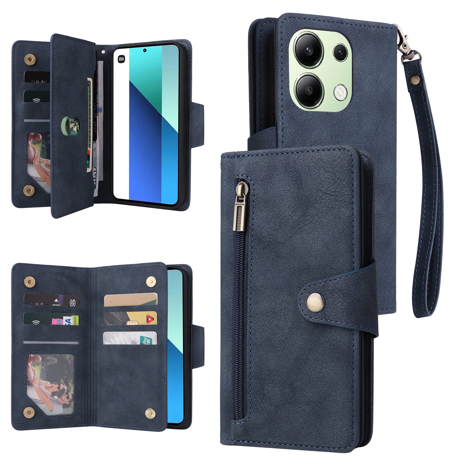 For Xiaomi Redmi Note 13 4G Phone Wallet Case Rivet Decor Leather Stand Cover