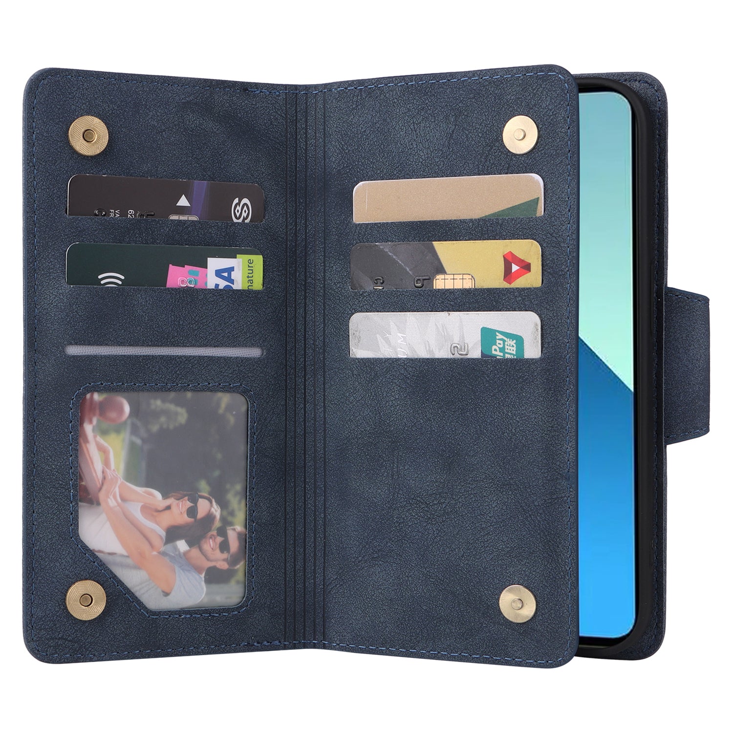 For Xiaomi Redmi Note 13 4G Phone Wallet Case Rivet Decor Leather Stand Cover