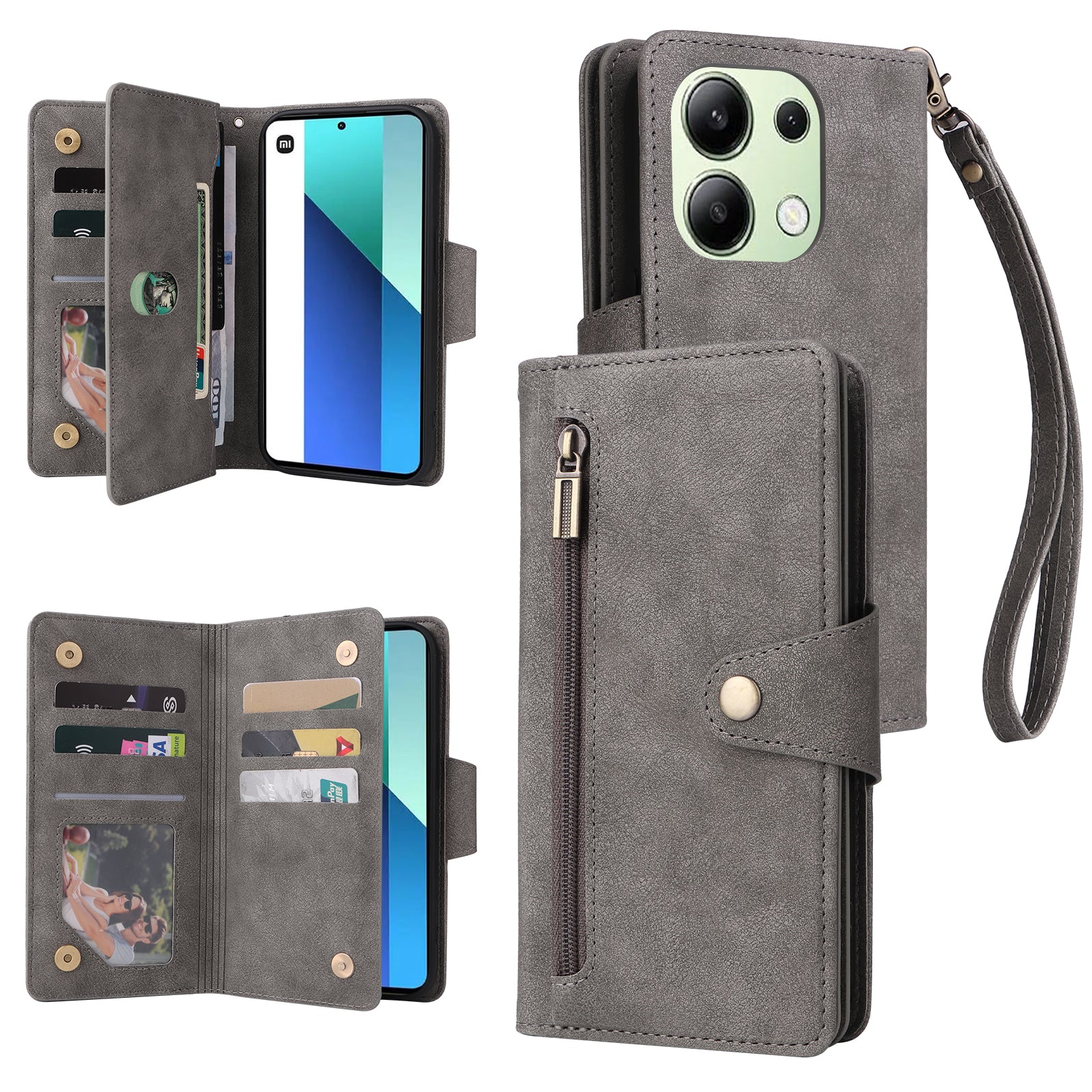 For Xiaomi Redmi Note 13 4G Phone Wallet Case Rivet Decor Leather Stand Cover
