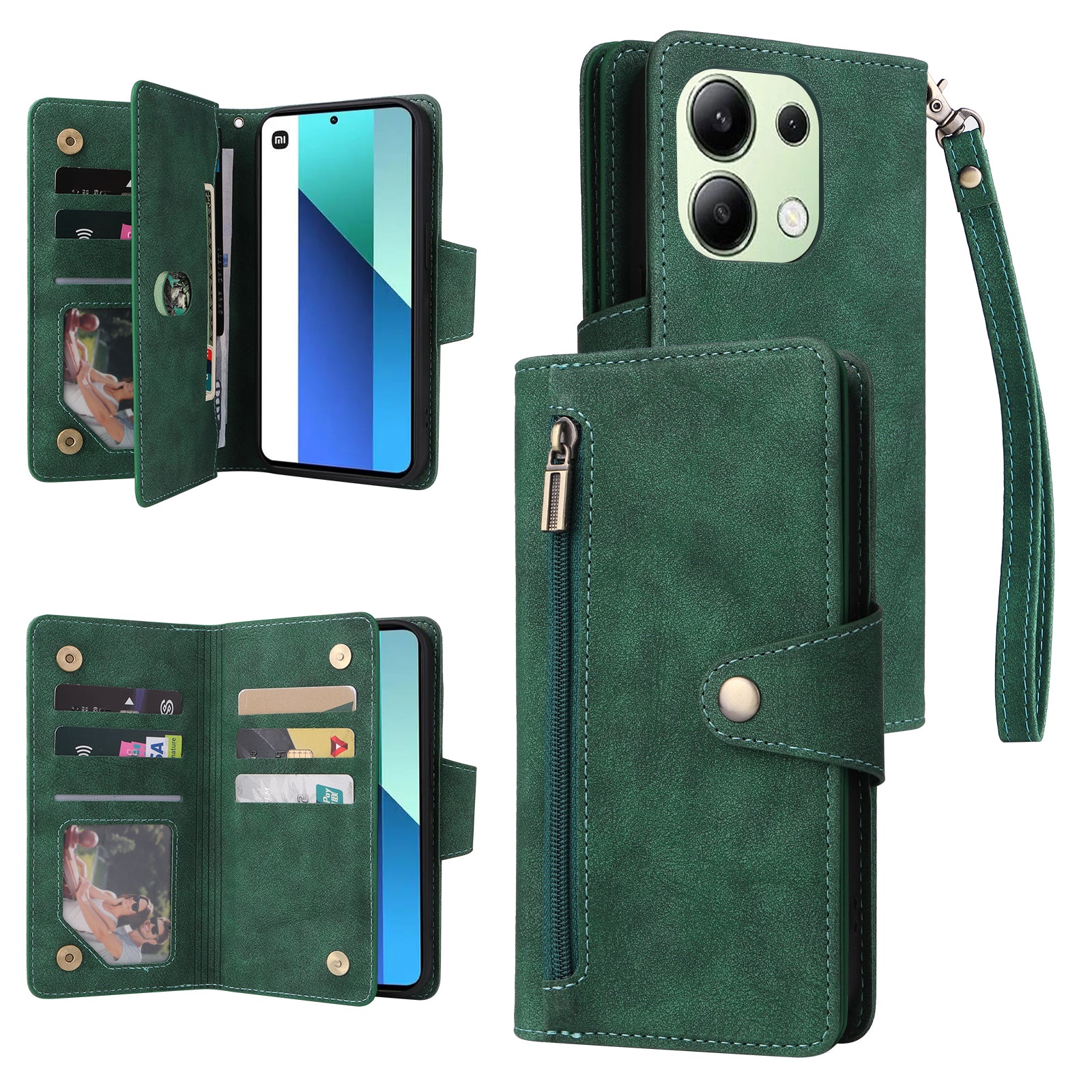 For Xiaomi Redmi Note 13 4G Phone Wallet Case Rivet Decor Leather Stand Cover