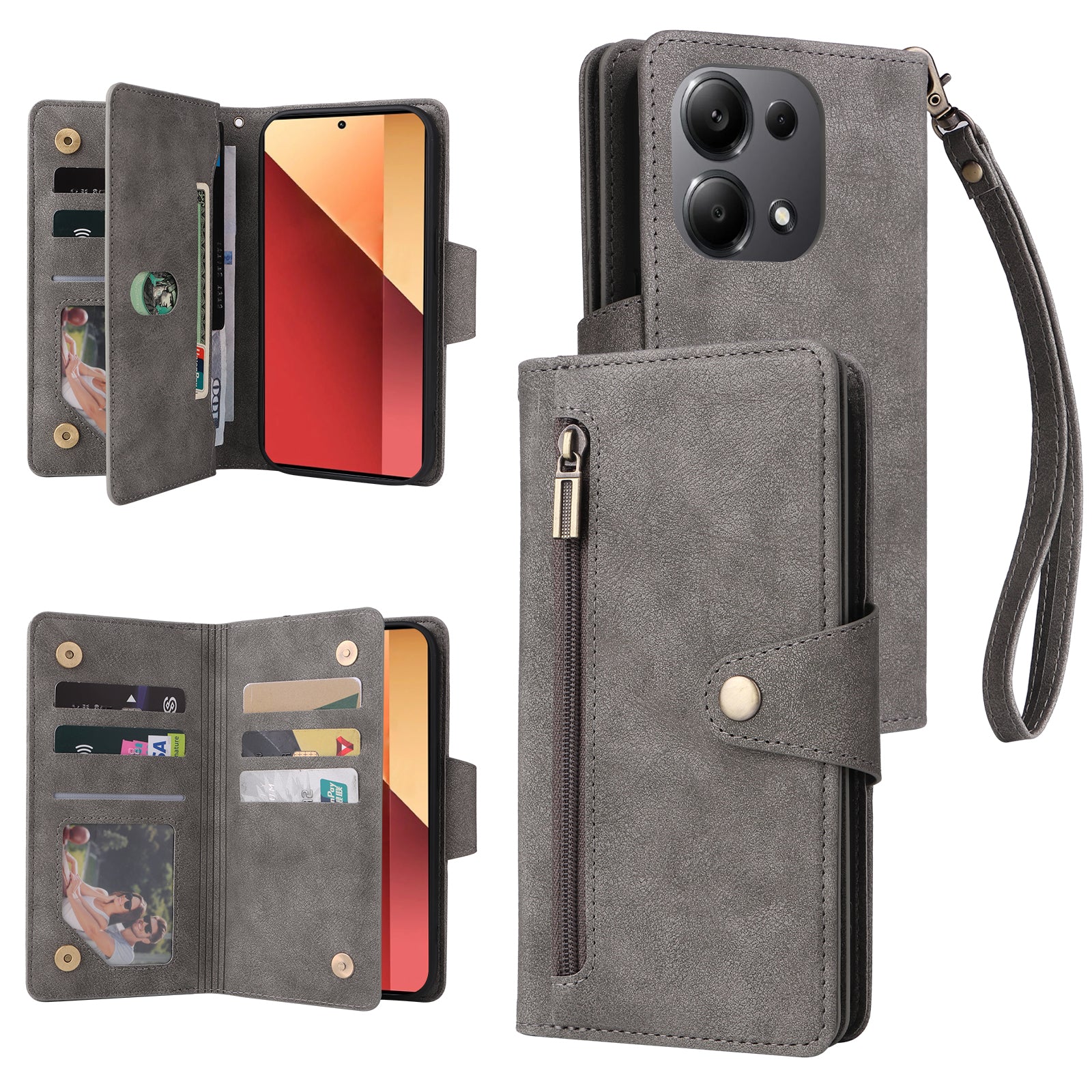 For Xiaomi Redmi Note 13 Pro 4G / Poco M6 Pro 4G Case Leather Wallet Phone Cover Rivet Decor