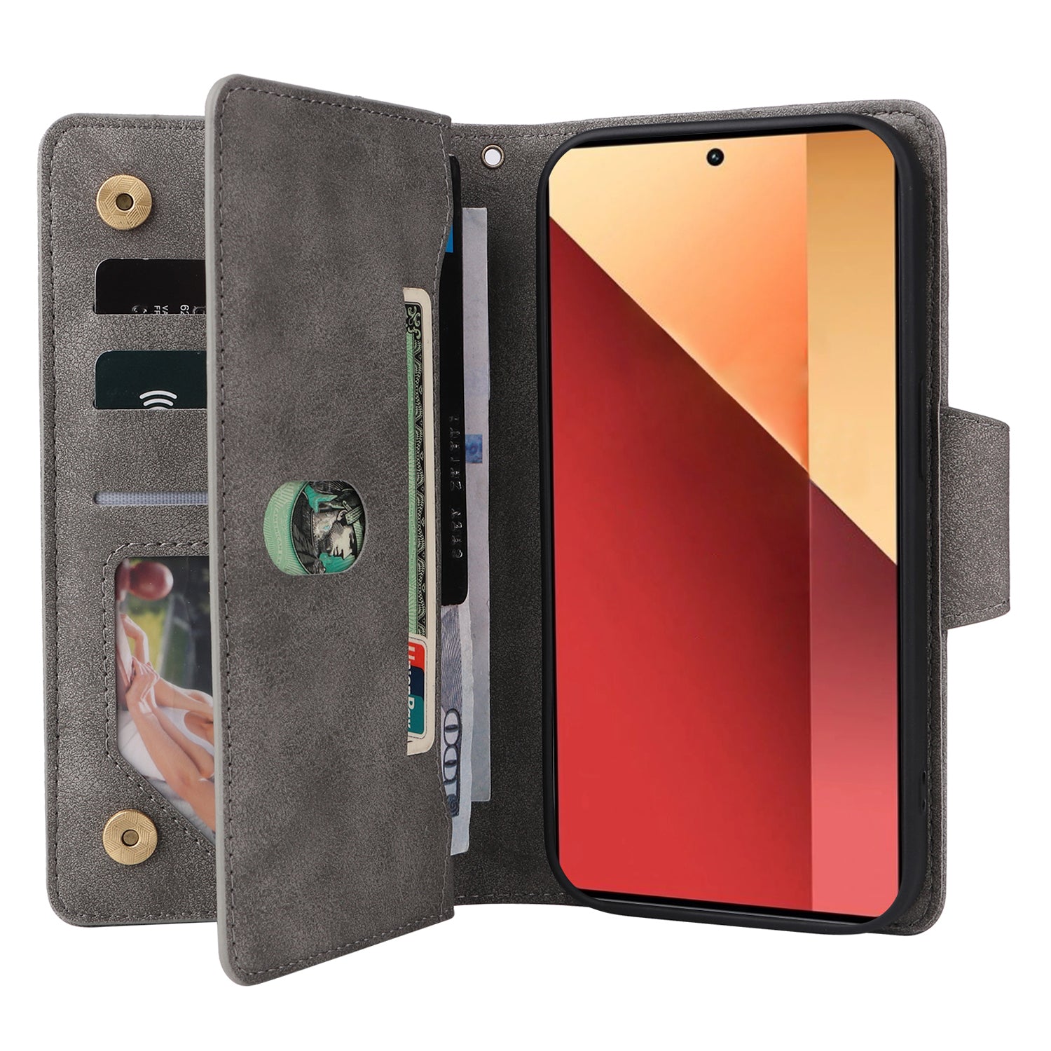 For Xiaomi Redmi Note 13 Pro 4G / Poco M6 Pro 4G Case Leather Wallet Phone Cover Rivet Decor