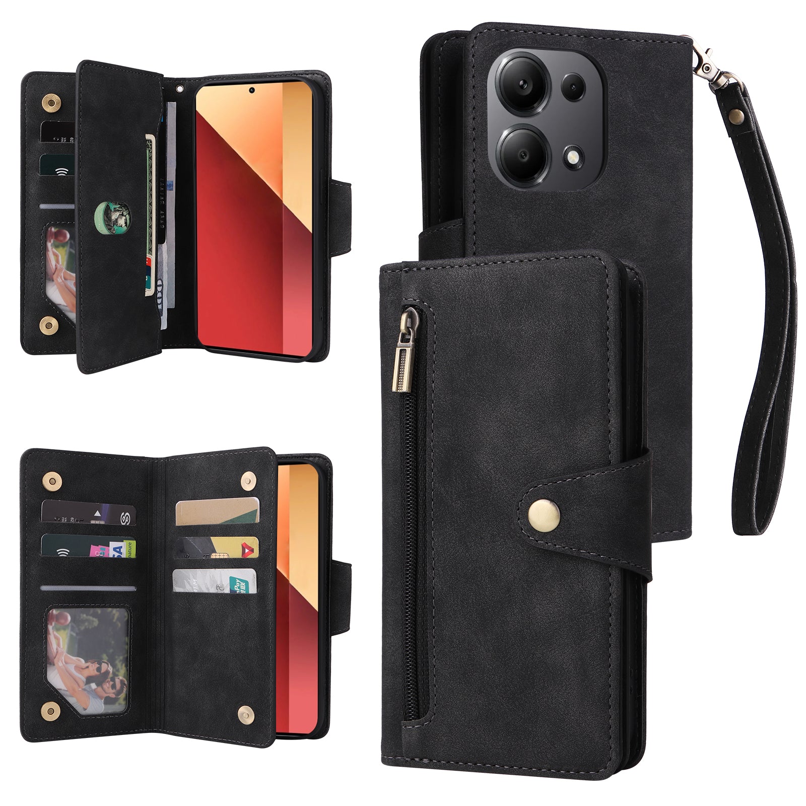 For Xiaomi Redmi Note 13 Pro 4G / Poco M6 Pro 4G Case Leather Wallet Phone Cover Rivet Decor