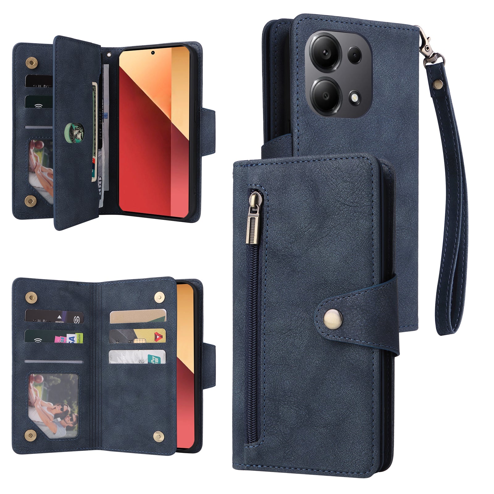 For Xiaomi Redmi Note 13 Pro 4G / Poco M6 Pro 4G Case Leather Wallet Phone Cover Rivet Decor