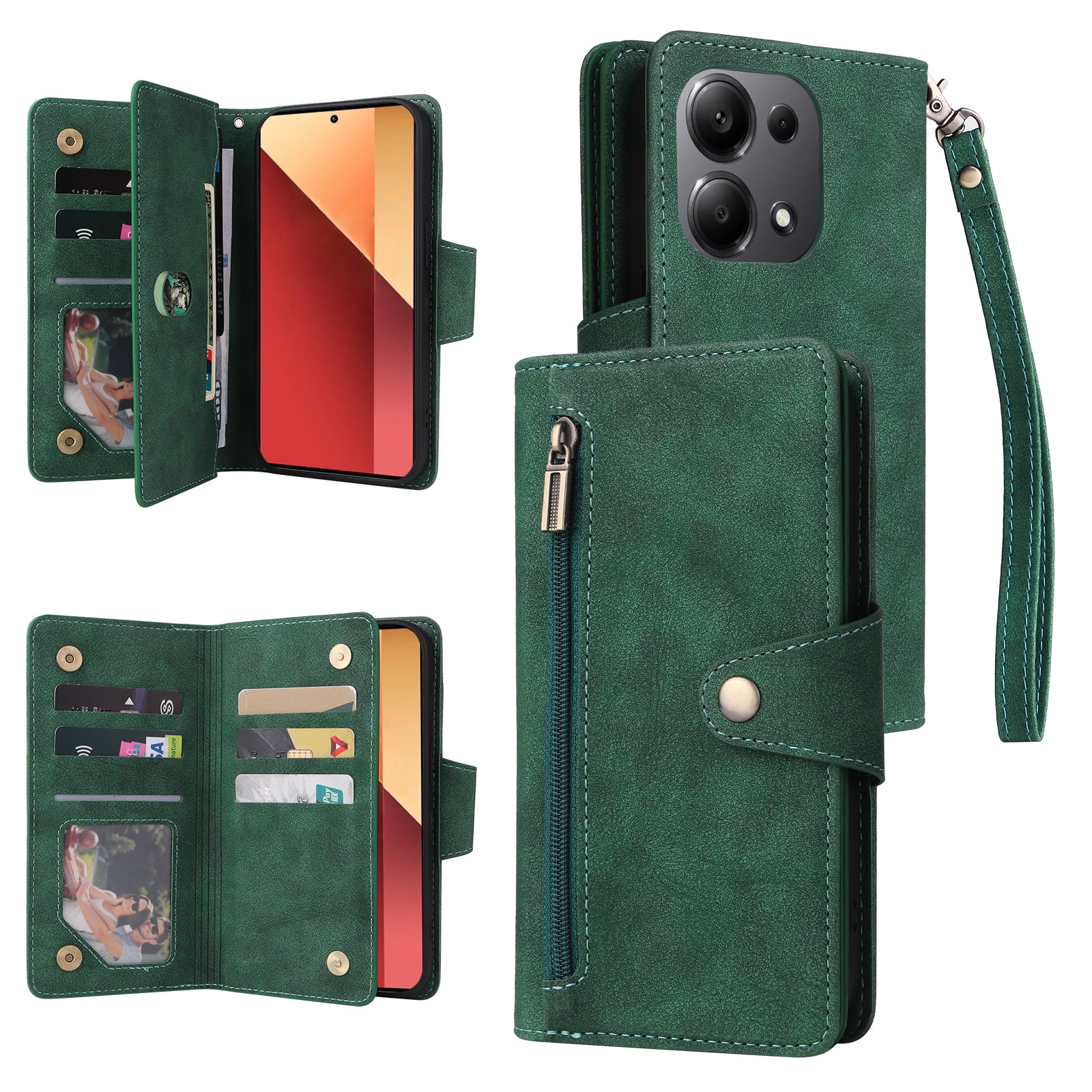 For Xiaomi Redmi Note 13 Pro 4G / Poco M6 Pro 4G Case Leather Wallet Phone Cover Rivet Decor