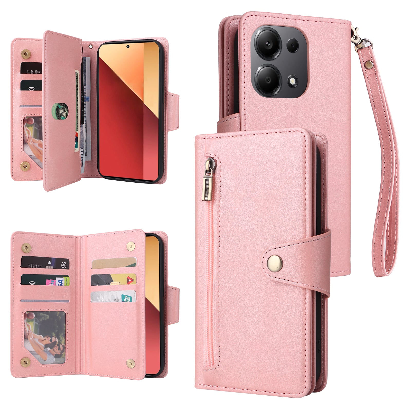 For Xiaomi Redmi Note 13 Pro 4G / Poco M6 Pro 4G Case Leather Wallet Phone Cover Rivet Decor