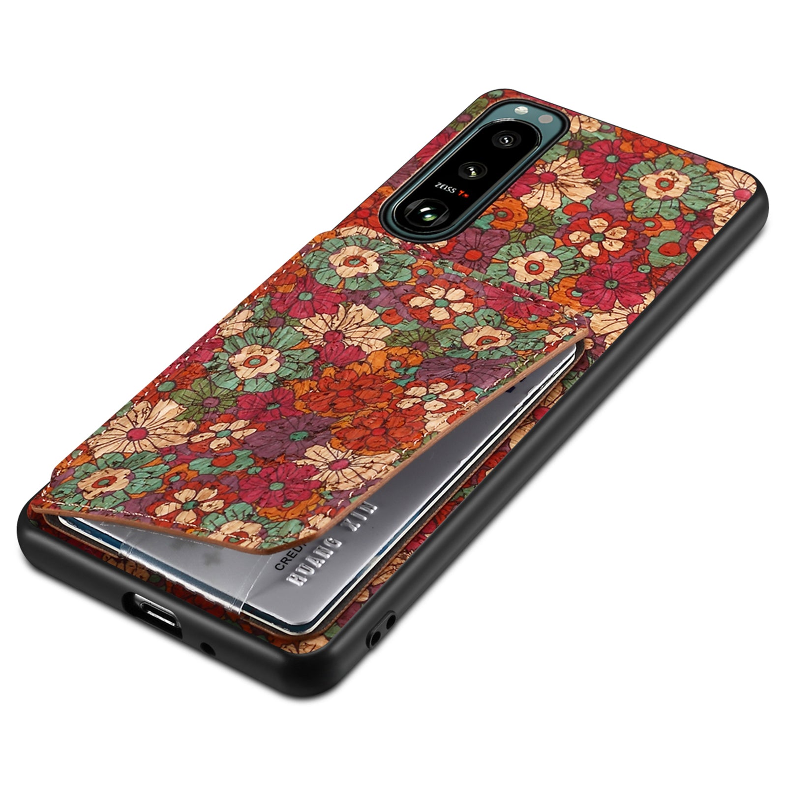 For Sony Xperia 5 III 5G Case Card Holder Kickstand Flower Phone Cover